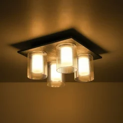 Dimmable LED Ribbed Glass 4-Light Square Semi Flush Mount