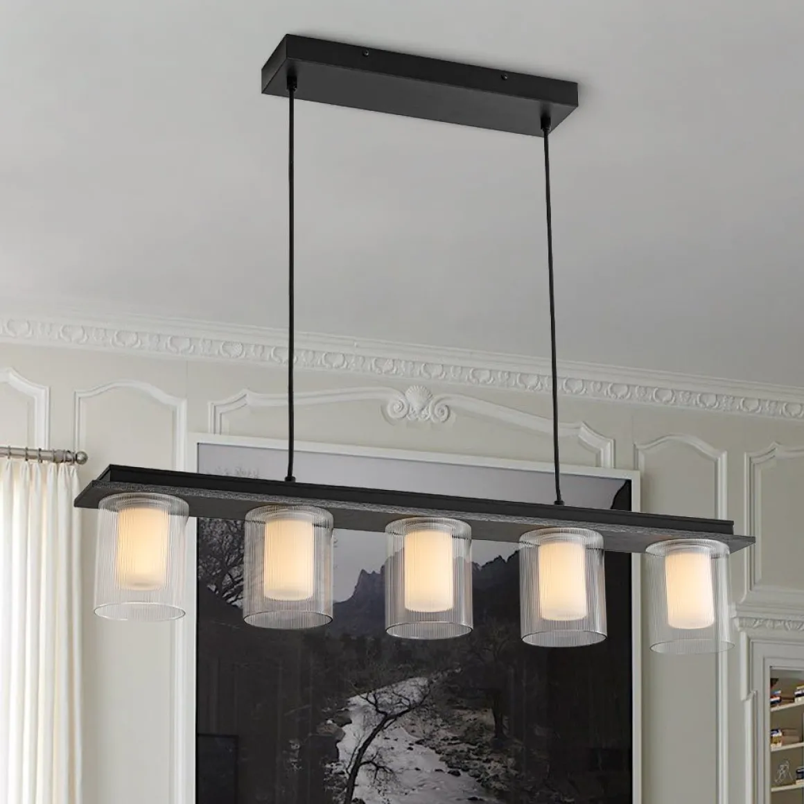 Dimmable LED Ribbed Glass Shade Kitchen Island Chandelier