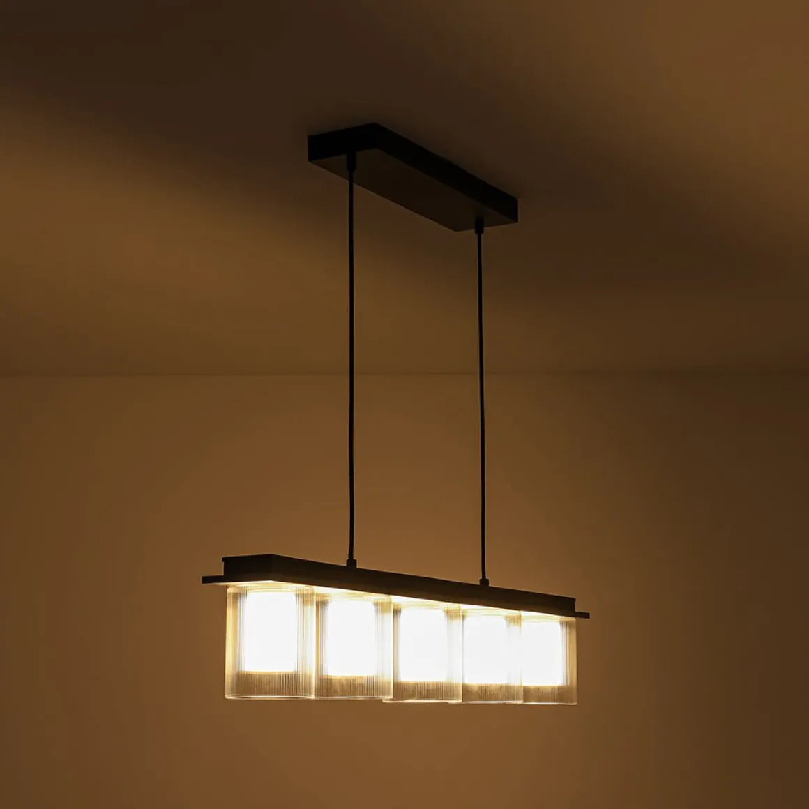 Dimmable LED Ribbed Glass Shade Kitchen Island Chandelier