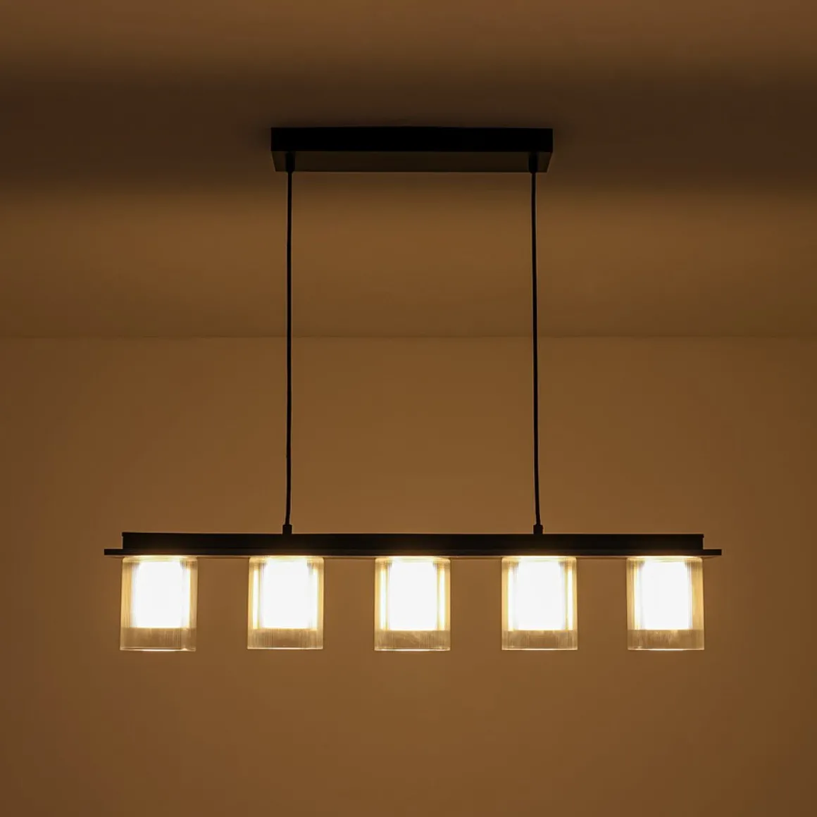 Dimmable LED Ribbed Glass Shade Kitchen Island Chandelier