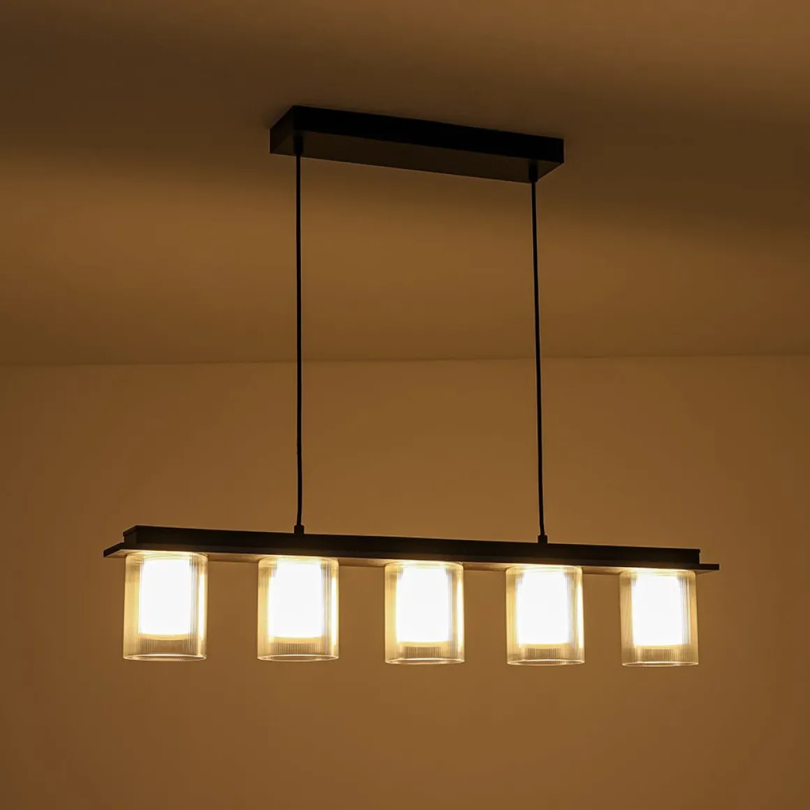 Dimmable LED Ribbed Glass Shade Kitchen Island Chandelier
