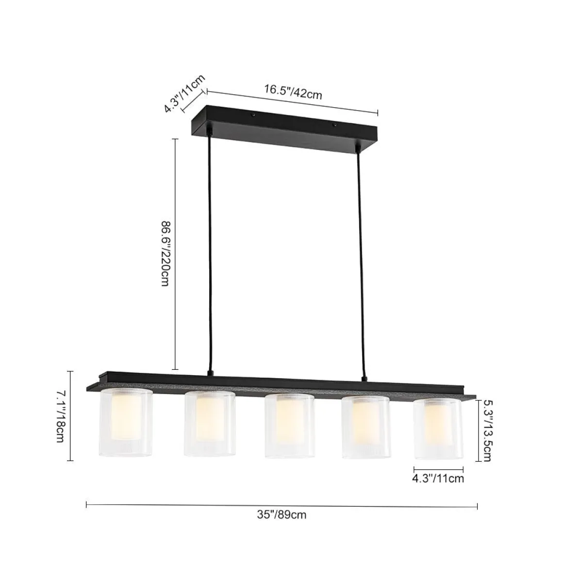 Dimmable LED Ribbed Glass Shade Kitchen Island Chandelier
