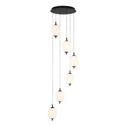 Dimmable LED Ribbed White Glass 6-Light Cluster Round Pendant