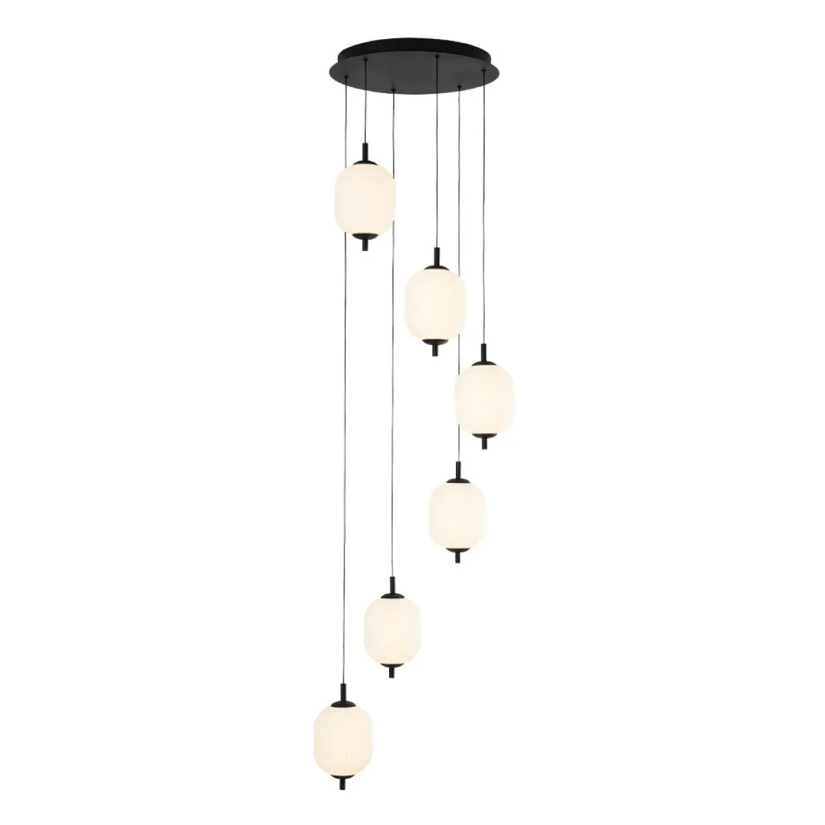 Dimmable LED Ribbed White Glass 6-Light Cluster Round Pendant