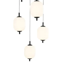 Dimmable LED Ribbed White Glass 6-Light Cluster Round Pendant