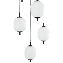 Dimmable LED Ribbed White Glass 6-Light Cluster Round Pendant