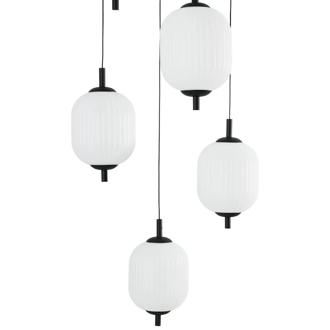 Dimmable LED Ribbed White Glass 6-Light Cluster Round Pendant