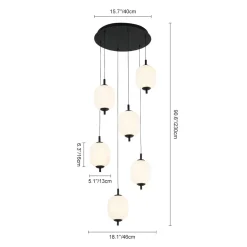 Dimmable LED Ribbed White Glass 6-Light Cluster Round Pendant