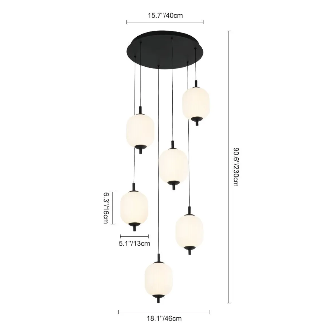 Dimmable LED Ribbed White Glass 6-Light Cluster Round Pendant