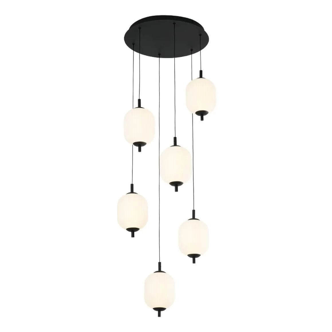 Dimmable LED Ribbed White Glass 6-Light Cluster Round Pendant