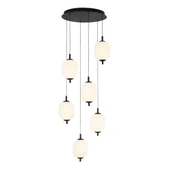 Dimmable LED Ribbed White Glass 6-Light Cluster Round Pendant