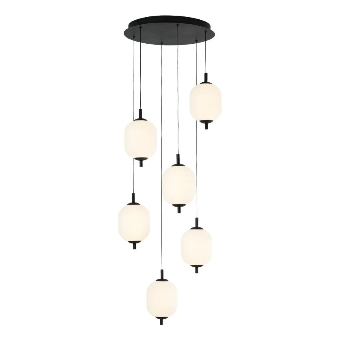 Dimmable LED Ribbed White Glass 6-Light Cluster Round Pendant