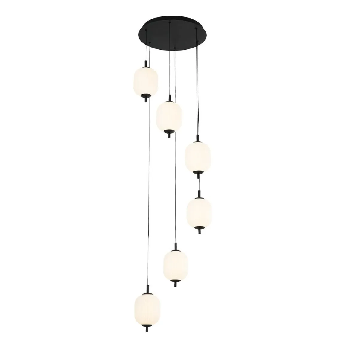 Dimmable LED Ribbed White Glass 6-Light Cluster Round Pendant