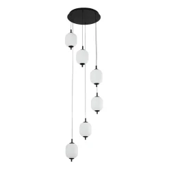 Dimmable LED Ribbed White Glass 6-Light Cluster Round Pendant