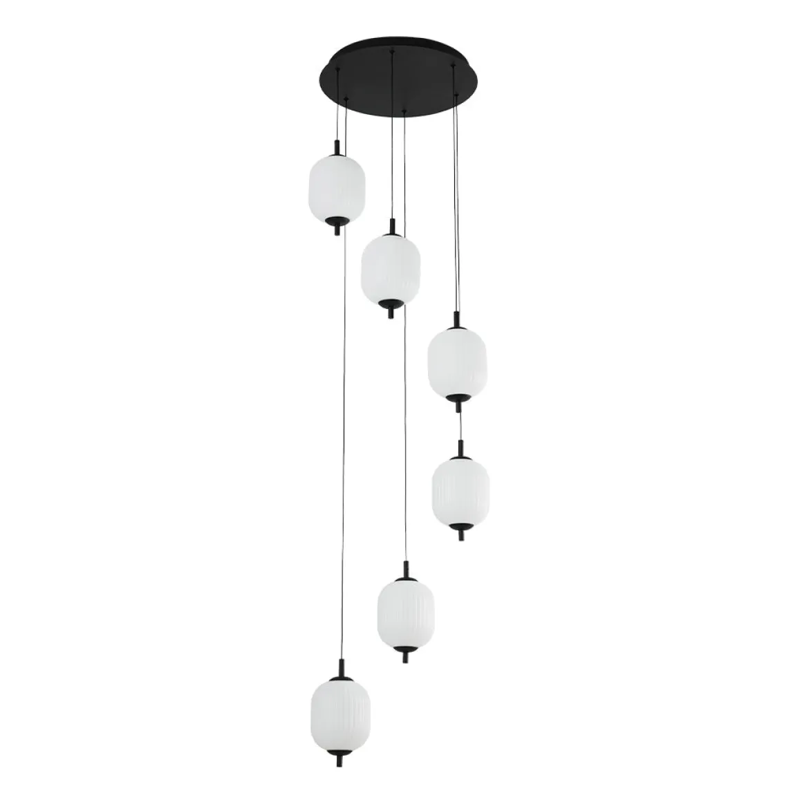 Dimmable LED Ribbed White Glass 6-Light Cluster Round Pendant