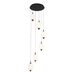 Dimmable LED Ribbed White Glass 6-Light Cluster Round Pendant