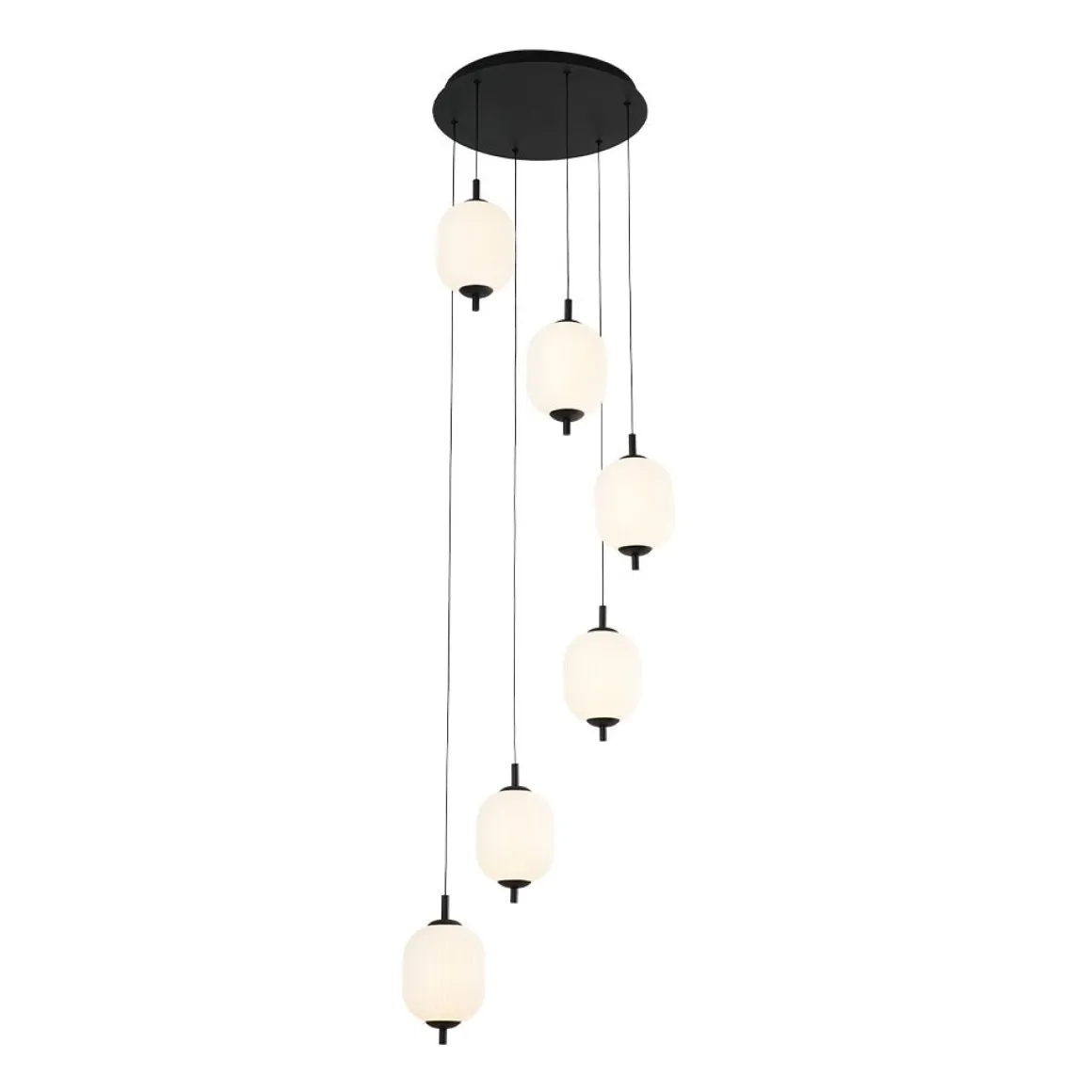 Dimmable LED Ribbed White Glass 6-Light Cluster Round Pendant
