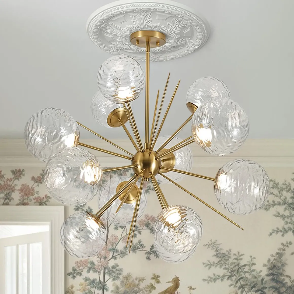 Dimmable LED Ripple Glass Bubble Sputnik Sunburst Chandelier