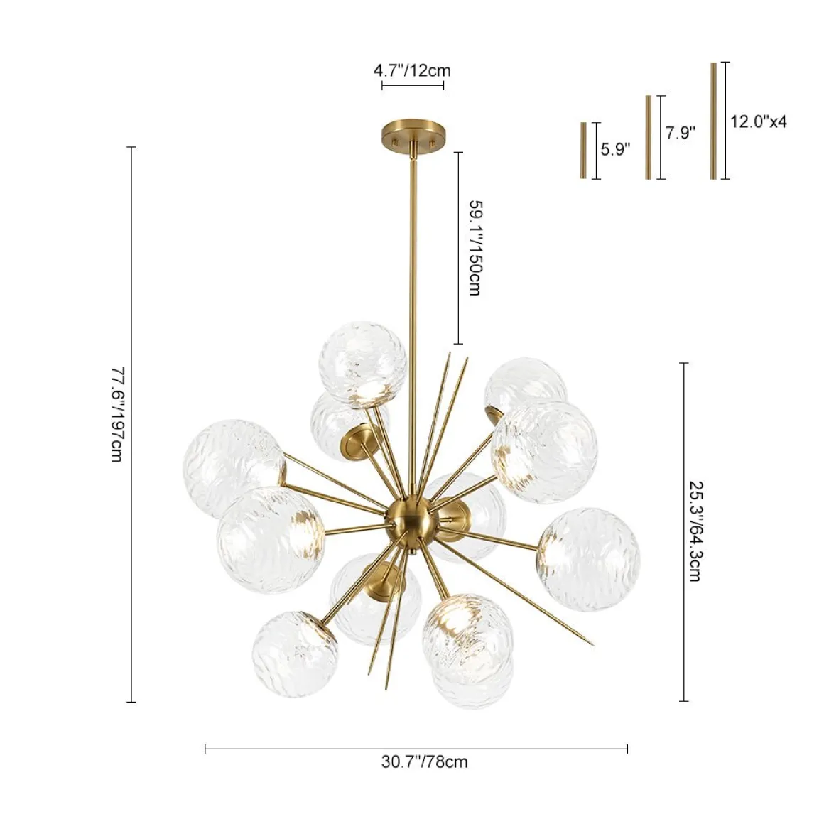 Dimmable LED Ripple Glass Bubble Sputnik Sunburst Chandelier