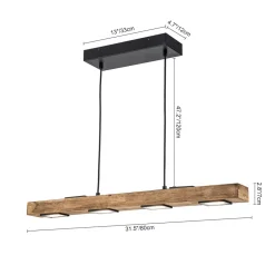 Dimmable LED Rustic Linear Oak Wood Kitchen Island Pendant