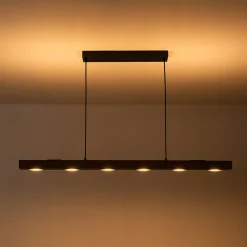 Dimmable LED Rustic Linear Oak Wood Kitchen Island Pendant