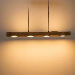 Dimmable LED Rustic Linear Oak Wood Kitchen Island Pendant