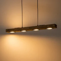 Dimmable LED Rustic Linear Oak Wood Kitchen Island Pendant