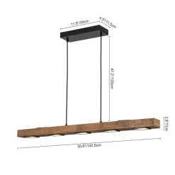 Dimmable LED Rustic Linear Oak Wood Kitchen Island Pendant