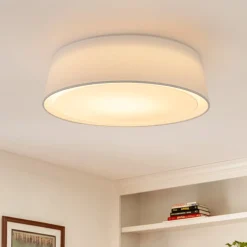 Dimmable LED White Fabric Milky Glass Drum Ceiling Light