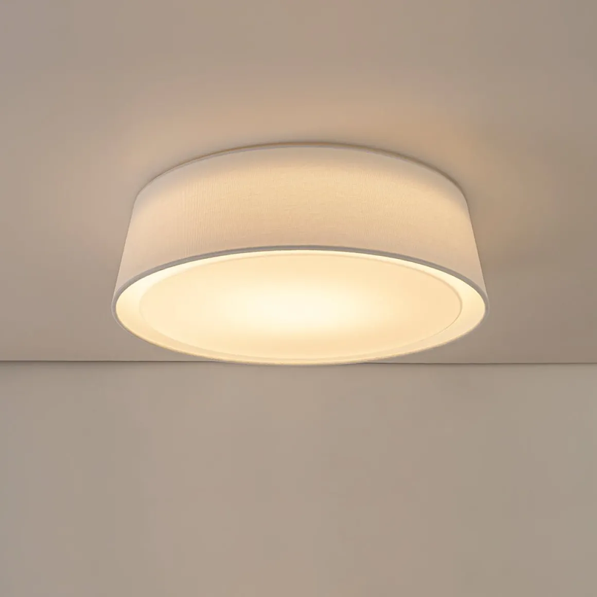 Dimmable LED White Fabric Milky Glass Drum Ceiling Light