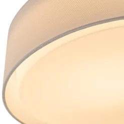 Dimmable LED White Fabric Milky Glass Drum Ceiling Light