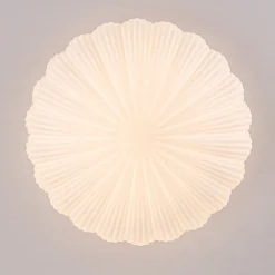 Dimmable LED White Ribbed Glass Scalloped Ceiling Light