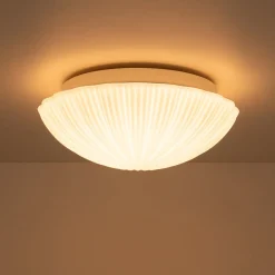 Dimmable LED White Ribbed Glass Scalloped Ceiling Light