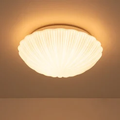 Dimmable LED White Ribbed Glass Scalloped Ceiling Light