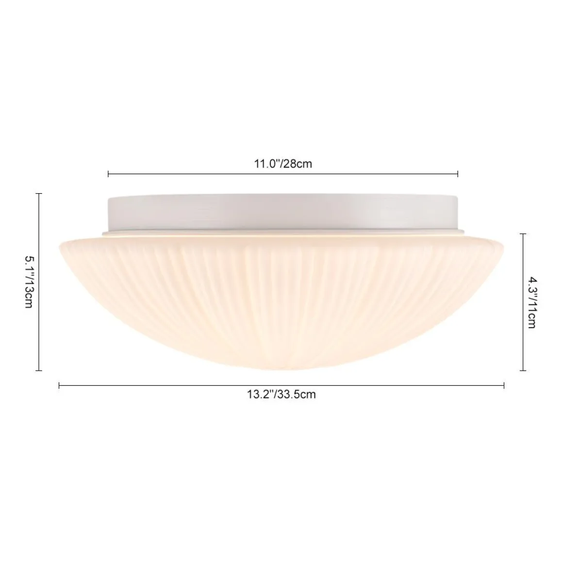 Dimmable LED White Ribbed Glass Scalloped Ceiling Light