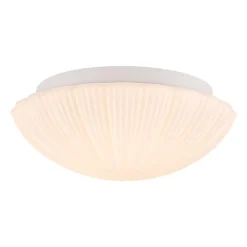 Dimmable LED White Ribbed Glass Scalloped Ceiling Light