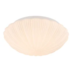 Dimmable LED White Ribbed Glass Scalloped Ceiling Light