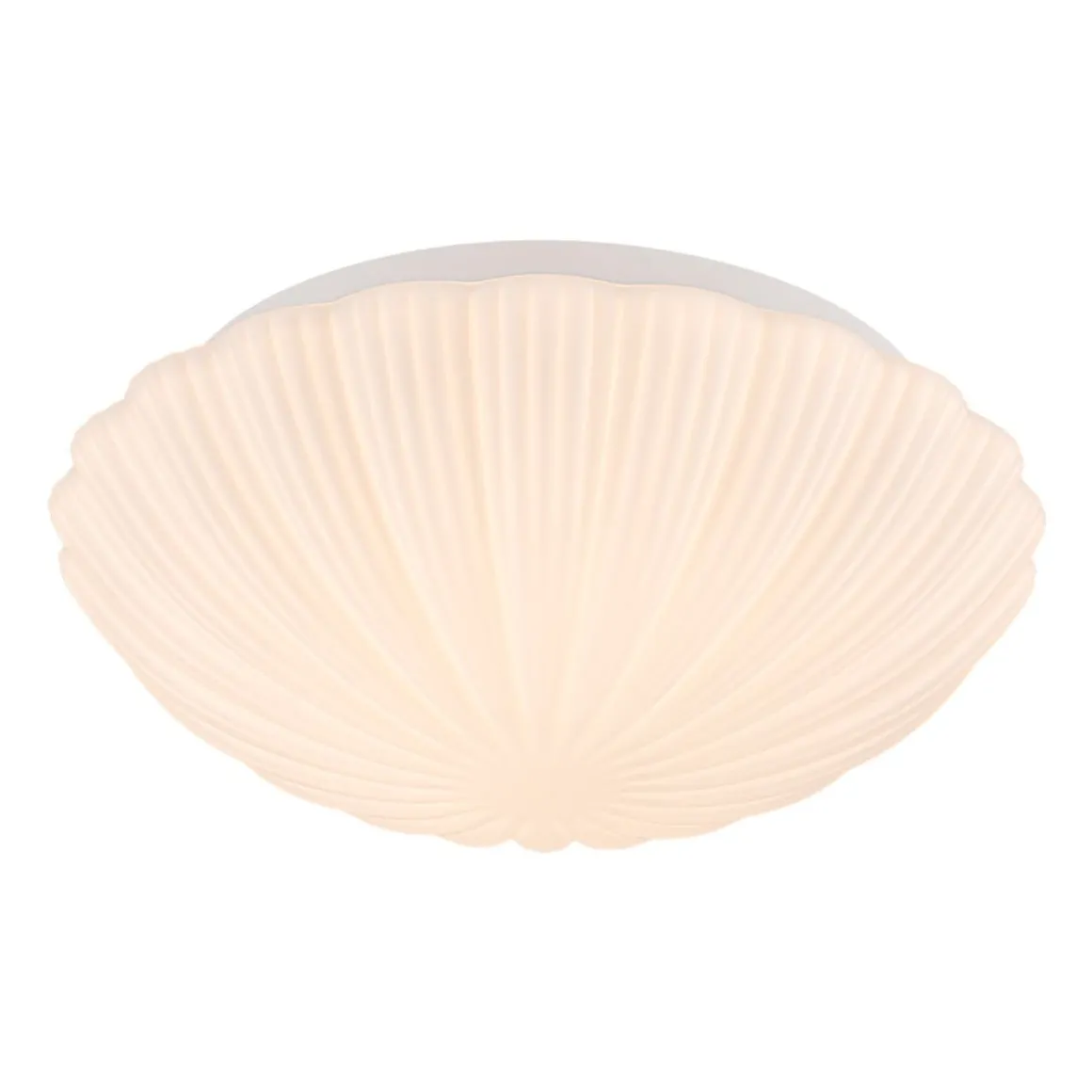 Dimmable LED White Ribbed Glass Scalloped Ceiling Light