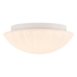 Dimmable LED White Ribbed Glass Scalloped Ceiling Light