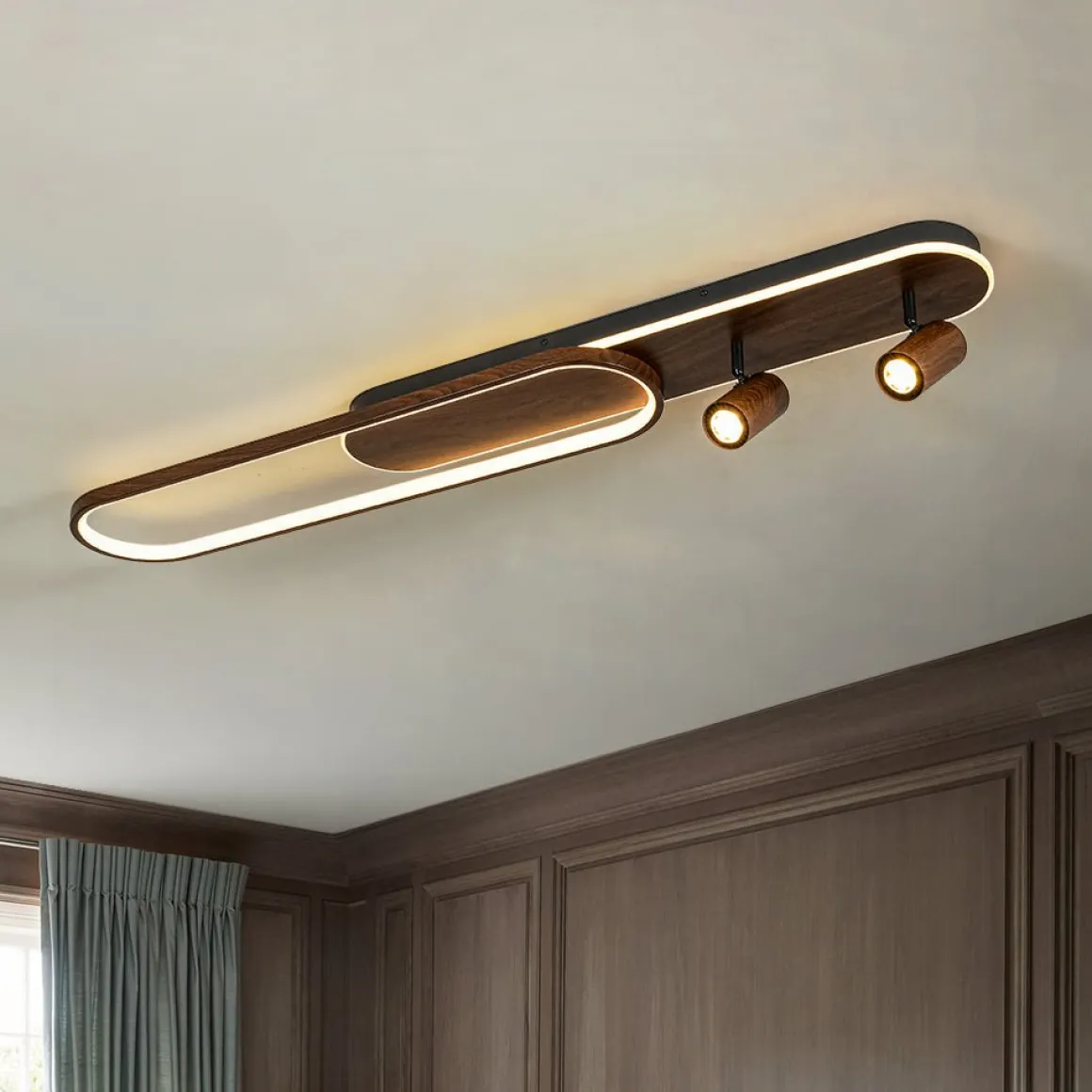 Dimmable LED Wood Linear Oval Semi Flush Adjustable Spotlight