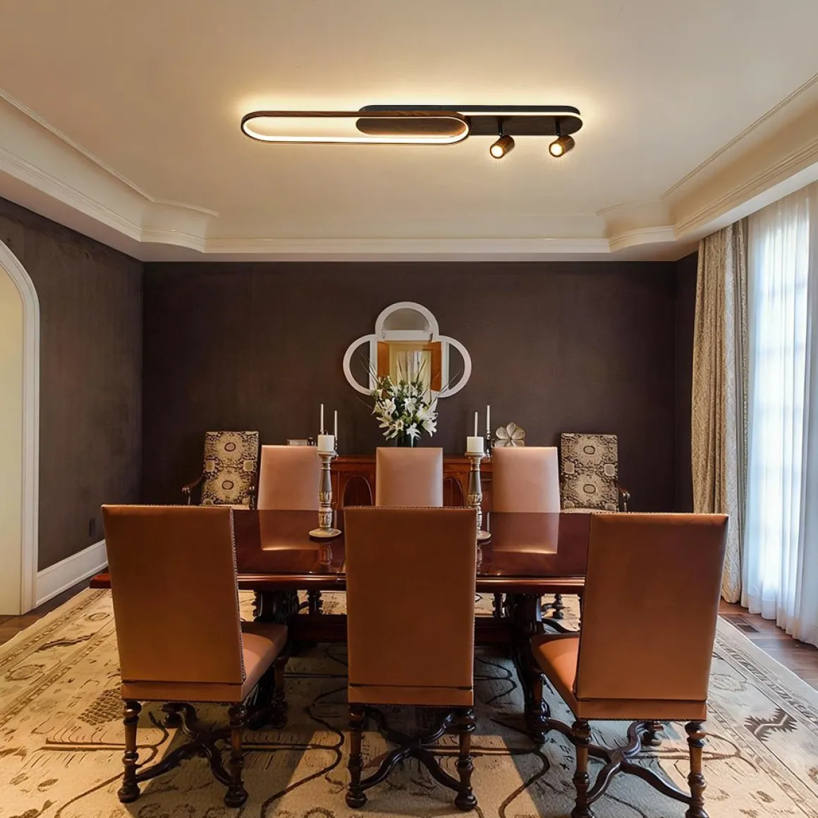 Dimmable LED Wood Linear Oval Semi Flush Adjustable Spotlight