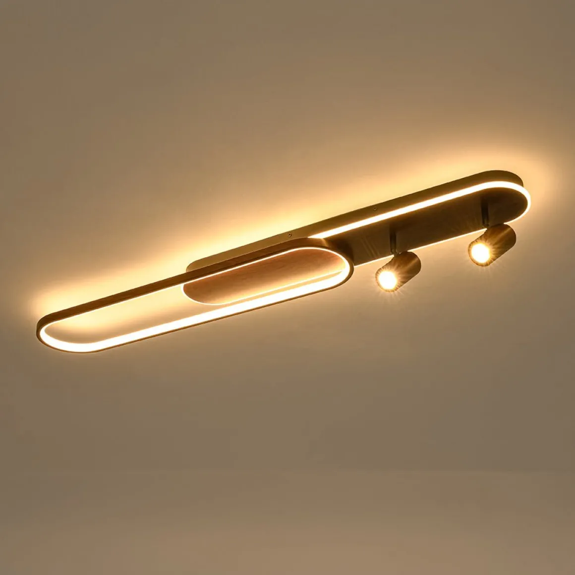Dimmable LED Wood Linear Oval Semi Flush Adjustable Spotlight