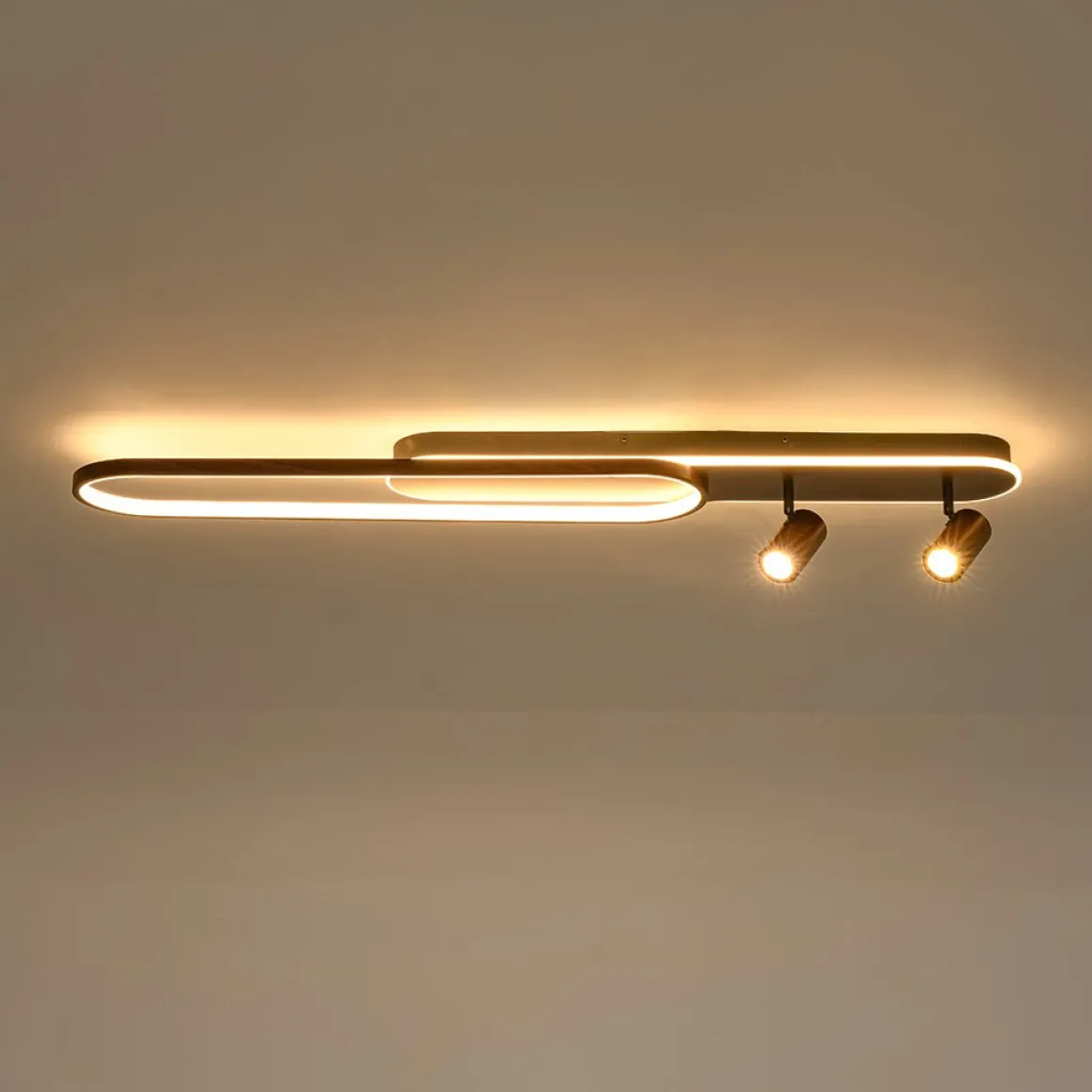 Dimmable LED Wood Linear Oval Semi Flush Adjustable Spotlight