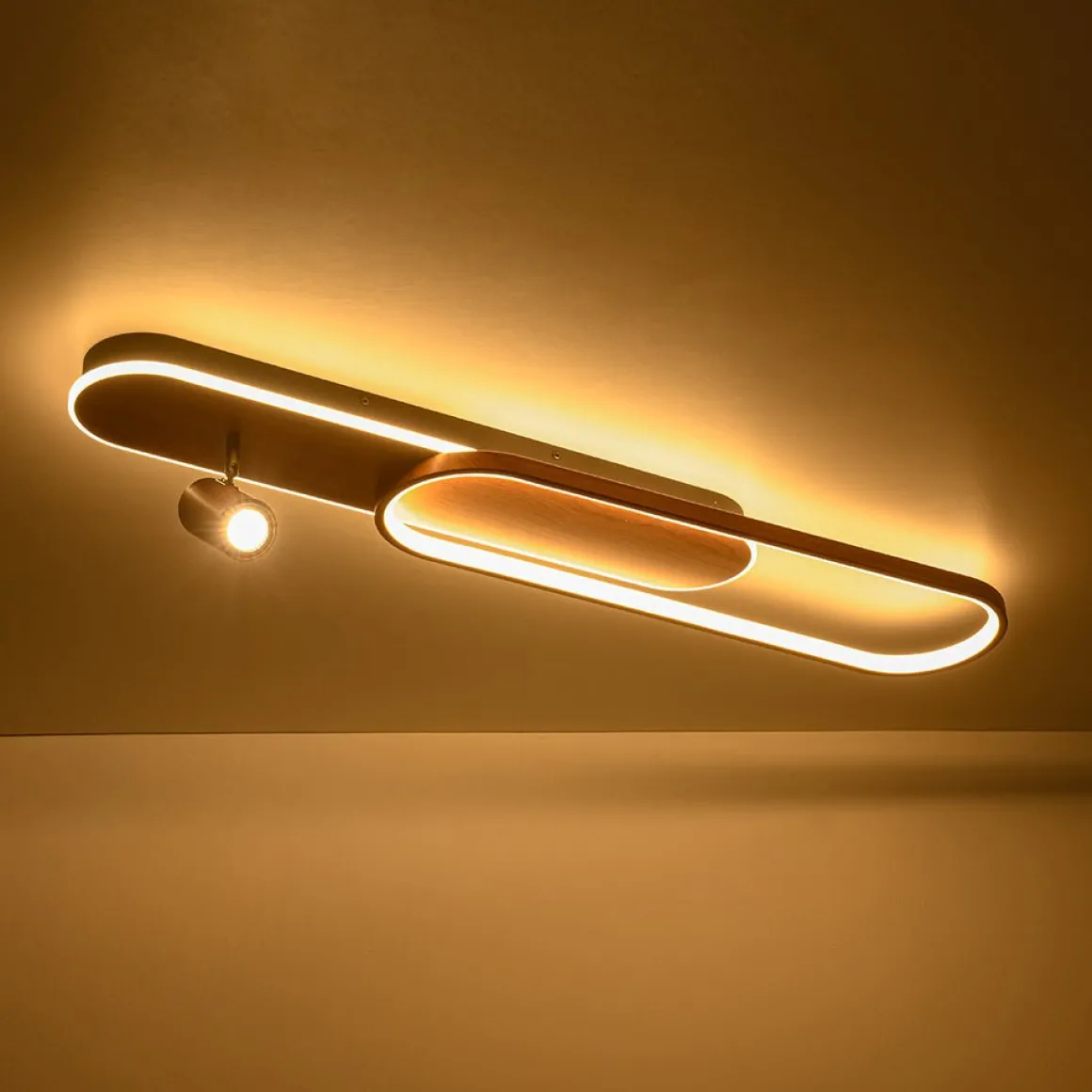Dimmable LED Wood Linear Oval Semi Flush Adjustable Spotlight