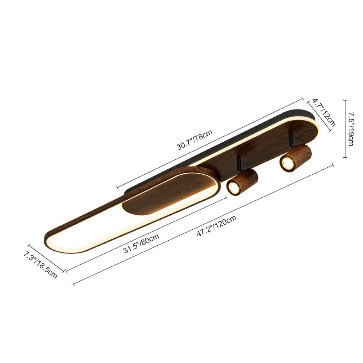 Dimmable LED Wood Linear Oval Semi Flush Adjustable Spotlight
