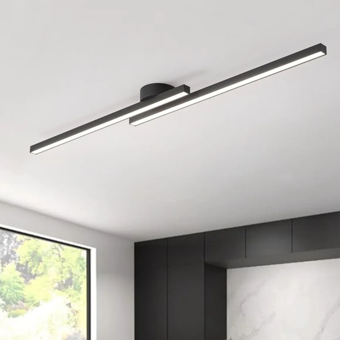 Dimmable 2-Light Long Strip Linear LED Flush Mount