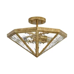 Distressed Gold Geometric Water Glass Cage Semi Flush Mount