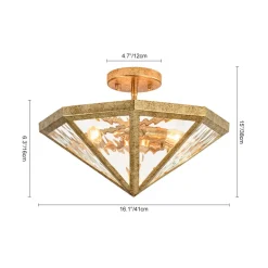 Distressed Gold Geometric Water Glass Cage Semi Flush Mount