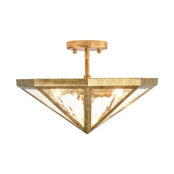 Distressed Gold Geometric Water Glass Cage Semi Flush Mount