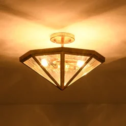 Distressed Gold Geometric Water Glass Cage Semi Flush Mount